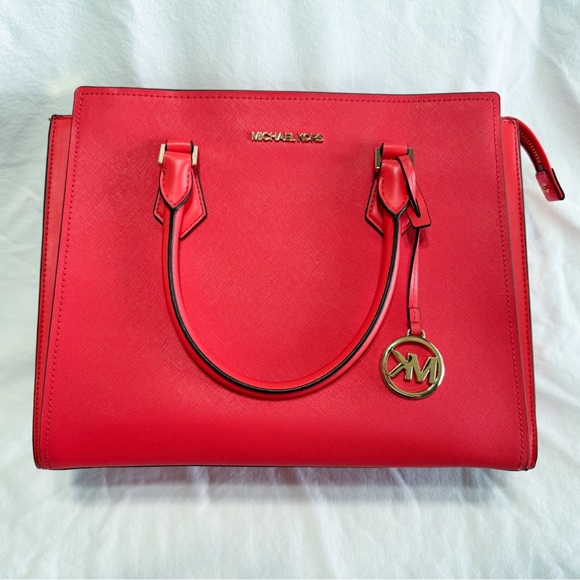 Michael Kors Hope Large Saffiano Leather Satchel | Bright Red - Picture 2 of 8